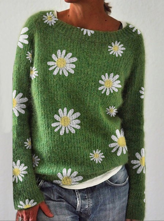 Suéter Escote Redondo Floral Retro