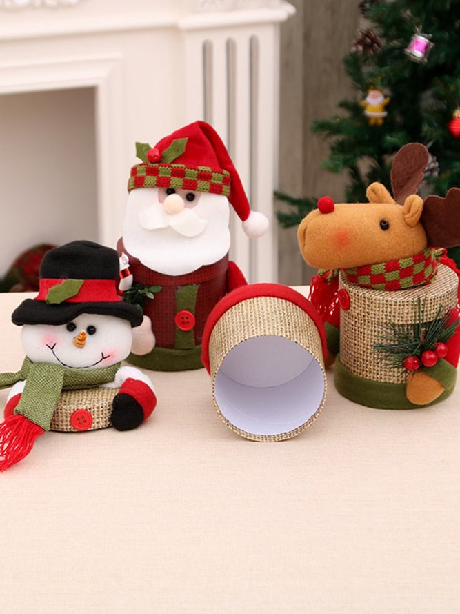 Caja Decorativa De Muñeco De Nieve Y Papá Noel Para Navidad