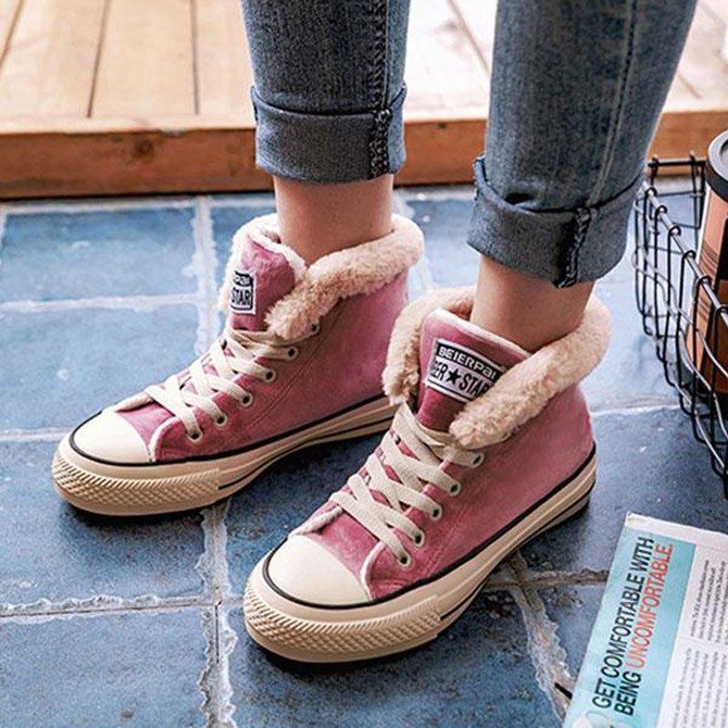 Bambas Converse de Piel Castor de Cuero para Mujeres de Gamuza Peluda Encajes Zapatos