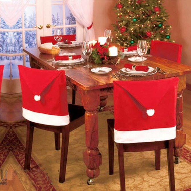 Regalo de Decoración de Navidad Sillas Reveso Cubierta Mesa de Cena Sombrero de Santa de Fiesta Casera