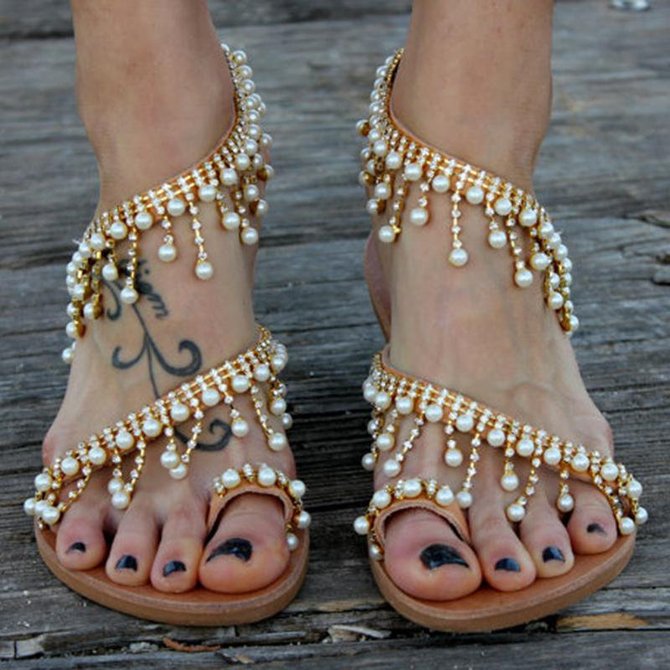 Sandalia de Talla Grande con Perlas De Imitacion Casual de Mujer