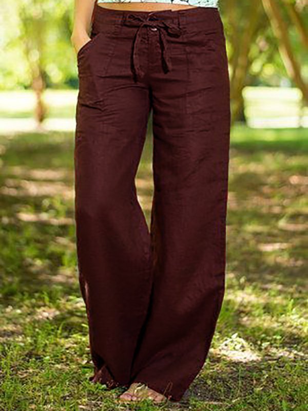 Pantalones con Algodón Mezclado con Bolsillos de Color Puro