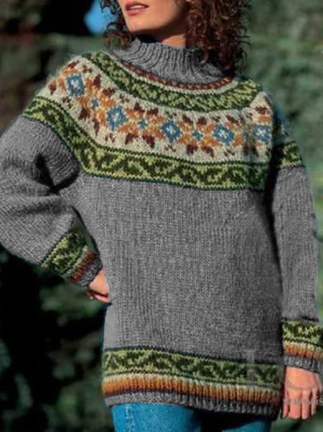 Suéter de algodón de manga larga con cuello redondo