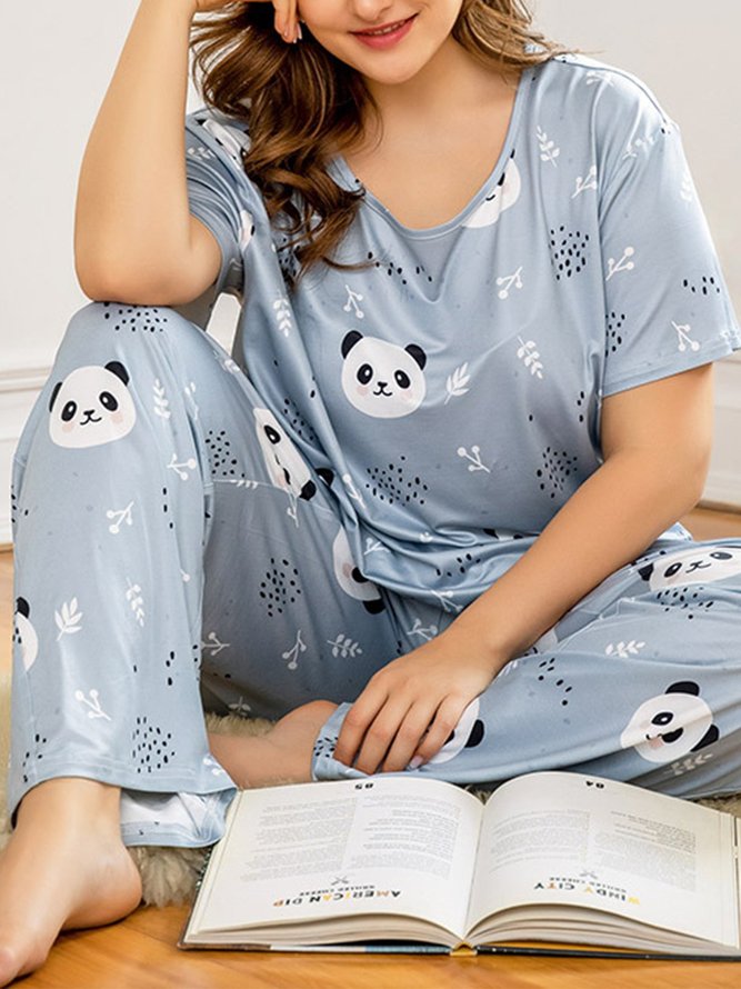 Pijama Azul Escote Redondo Manga Corta Animal Tallas Grandes