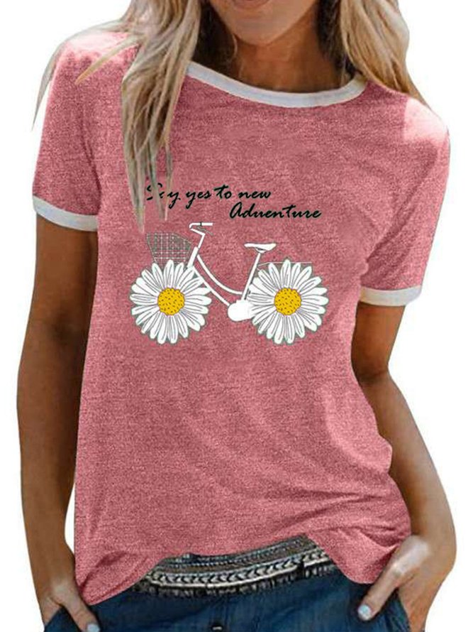 Camisetas Estampado Florales Algodón Mezclado