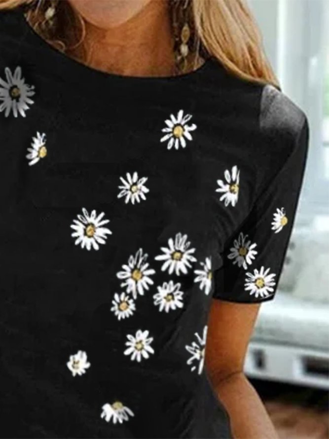 Camisetas Algodón Floral Estampado Retro