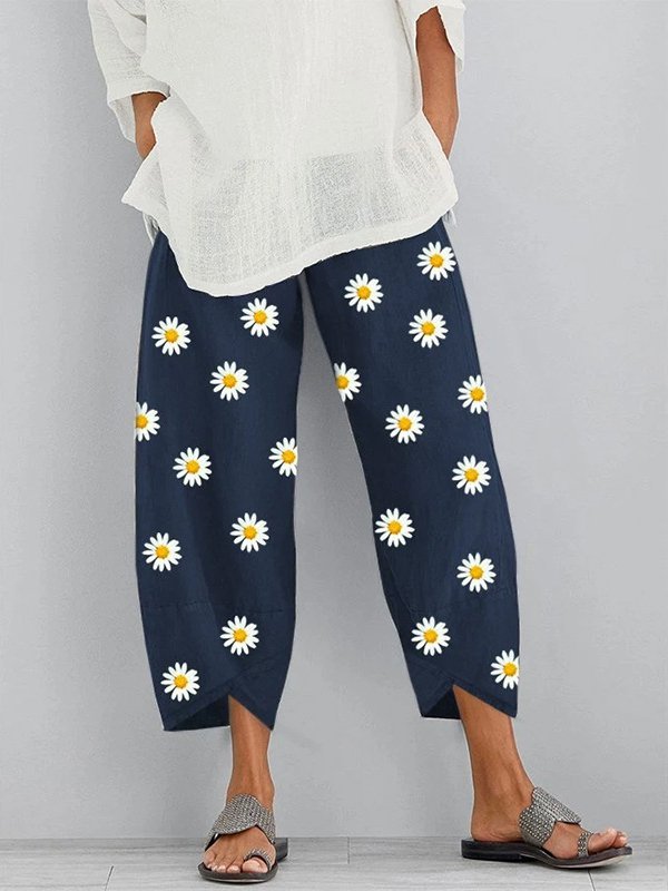 Pantalón De Mujer Estampado Florales Algodón Mezclado