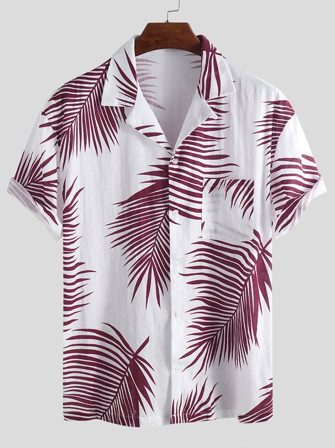Hawaiano Vacaciones Estampado Floral Polo Manga Corta Flojo Camisa