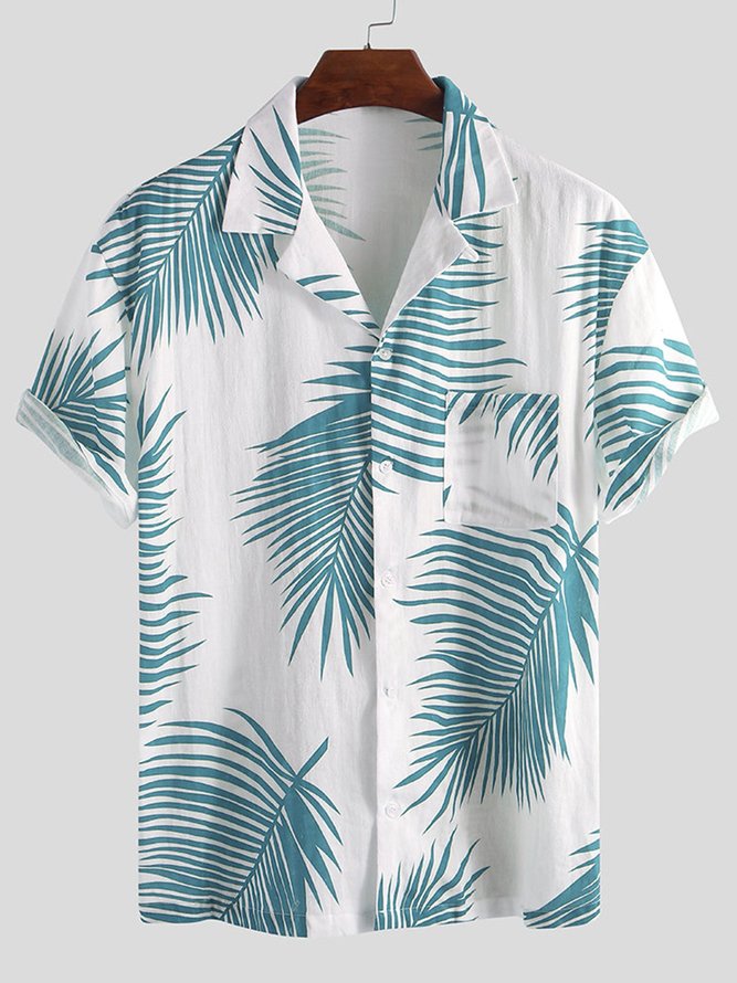 Hawaiano Vacaciones Estampado Floral Polo Manga Corta Flojo Camisa