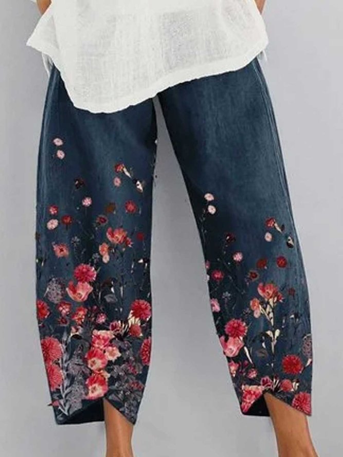 Pantalón de mujer marino Floral Estampado