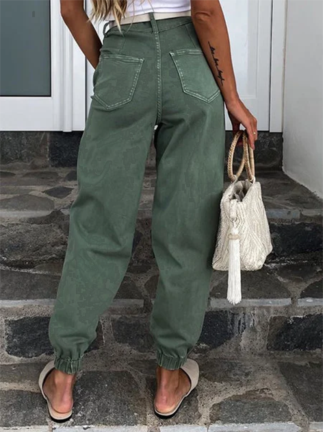 Pantalón de mujer Verde Capullo Algodón Color Puro