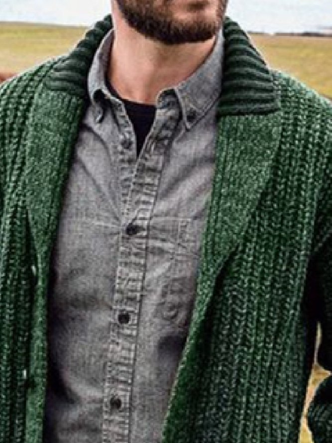 Suéter Verde Con Cuello De Chal Casual