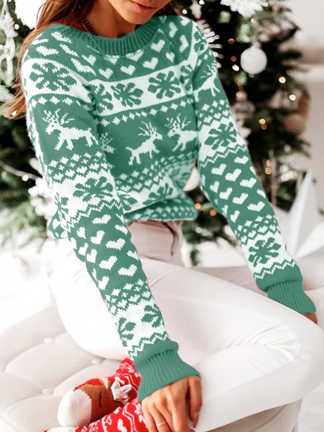 Navidad Alce Con Cuello Alto Mujer Copo De Nieve Pulóver Suéter