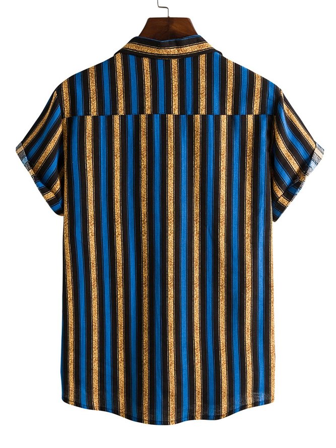 Camisa De Hombre De Lino Estampado De Rayas