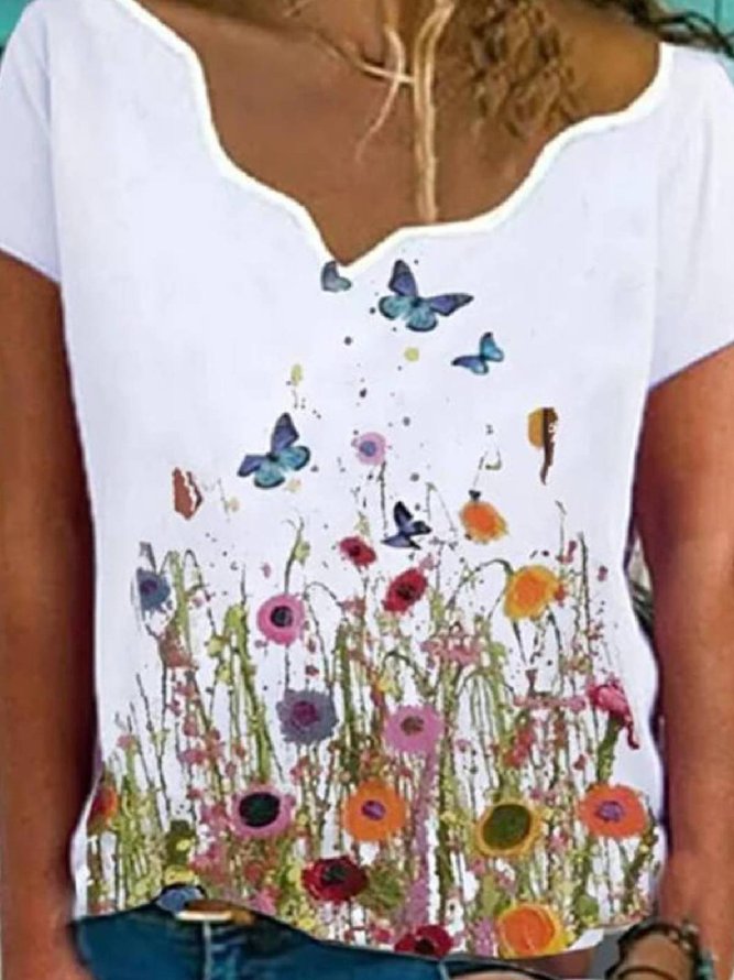 Floral Estampado Floral Casual Manga Corta Camiseta