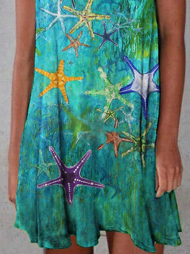 Diseñador Pintura Al Óleo Estrella De Mar Estampado Vestido
