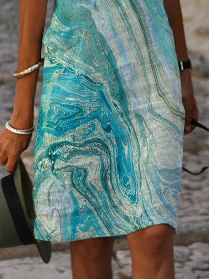 Verano Ocio Abstracto Oceano Ola Gradiente Color Manga Corta Ombre/Tie-Dye Recto Vestido