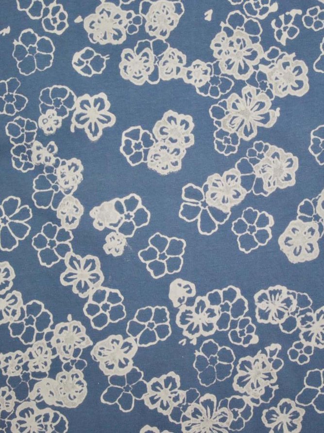 Bohémico Azul Blanco Estampado Floral Manga Corta Bolsillo Vestido Casual