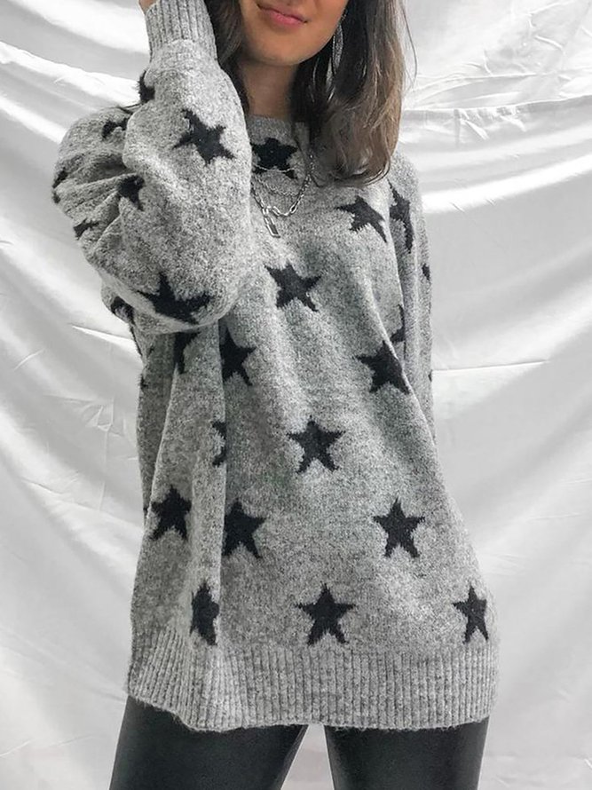 Suéter De Moda Estrella Estampado Manga Larga Cuello Redondo