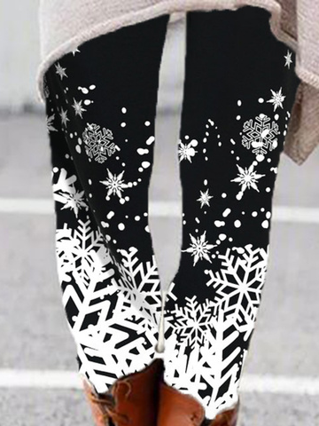 Pantalones Casual Algodón Mezclas Navidad Copo De Nieve