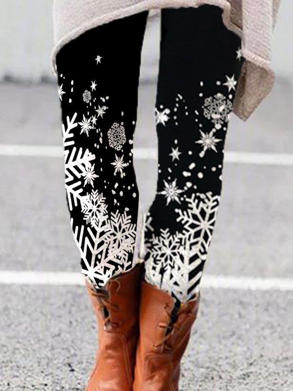 Pantalones Casual Algodón Mezclas Navidad Copo De Nieve