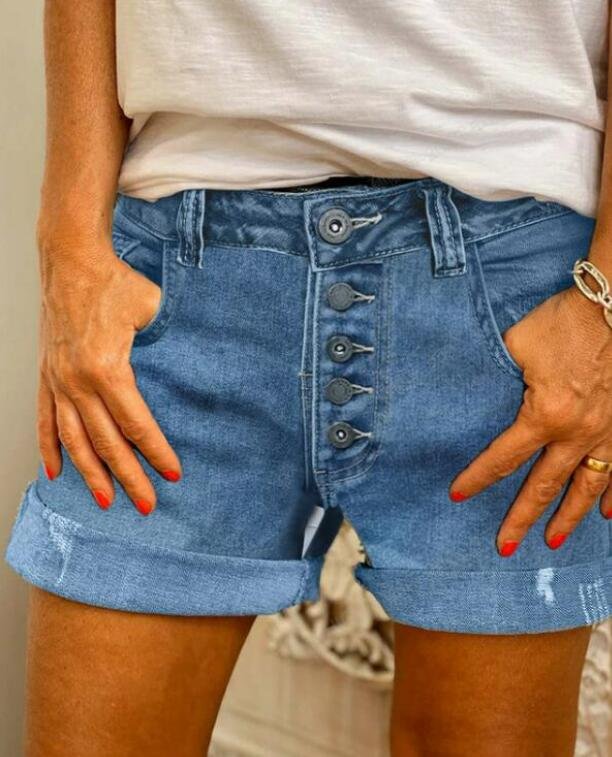 Shorts De Mujer Algodón Mezclado Color Puro Recto Cortos