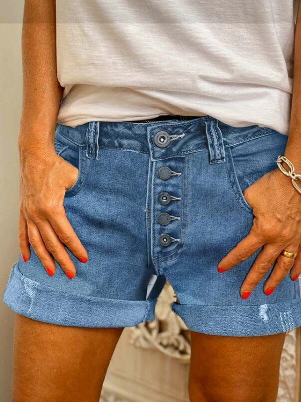 Shorts De Mujer Algodón Mezclado Color Puro Recto Cortos