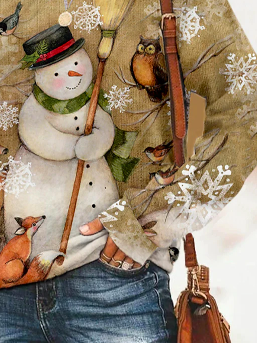 muñeco de nieve de navidad Escote Redondo Regular Ajuste Sudadera