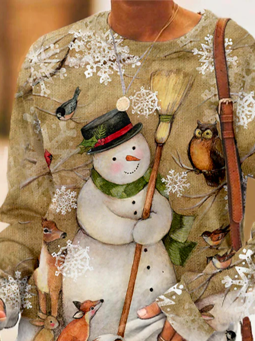 muñeco de nieve de navidad Escote Redondo Regular Ajuste Sudadera