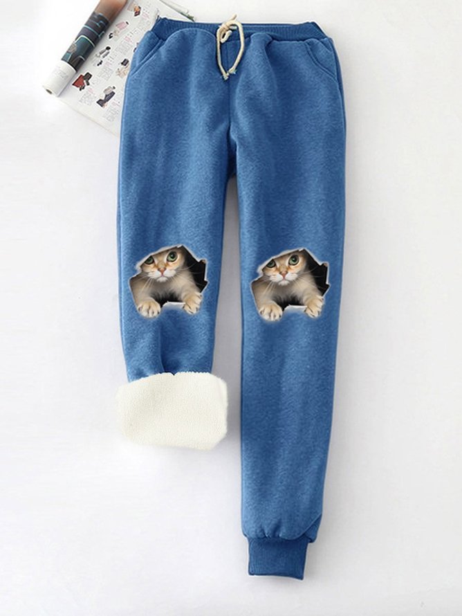 Gracioso Gato Lana Cintura Elástica Casual Pantalones