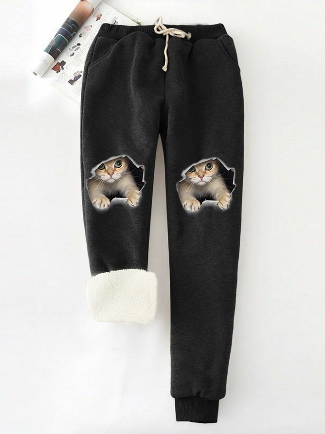 Gracioso Gato Lana Cintura Elástica Casual Pantalones