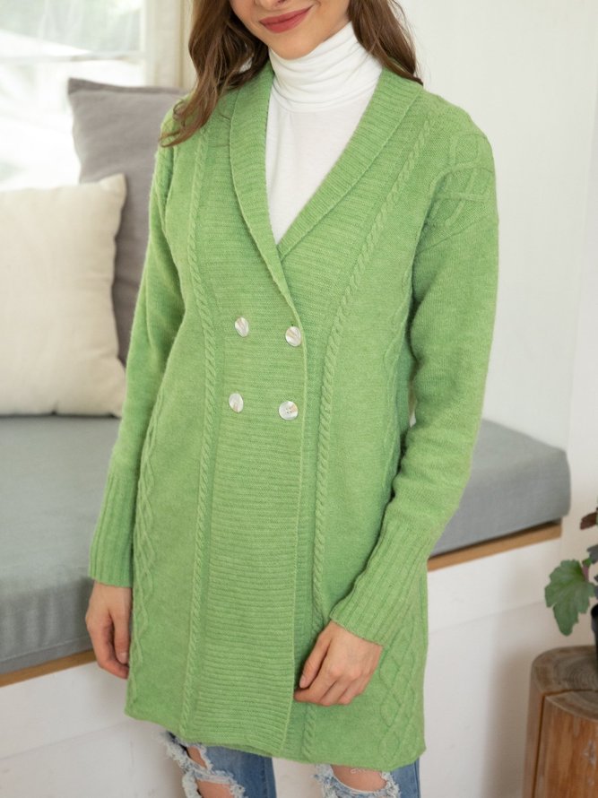 Cárdigan Suéter Verde Casual Botón Casual