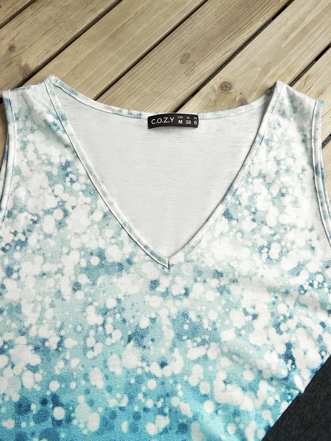 Camiseta Estampado Floral Sin Mangas Casual Ombre/Tie-Dye