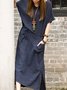 Vestido de Talla Grande de Mujeres Diurno de Manga Corta de Algodón con Bolsillos de Color Puro