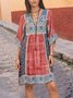 Vestido de Cuello Pico Tribal Estampado Bohémico