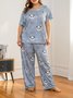 Pijama Azul Escote Redondo Manga Corta Animal Tallas Grandes