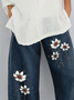 Pantalón De Mujer Florales Algodón Mezclado Retro