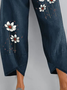 Pantalón De Mujer Florales Algodón Mezclado Retro