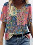 Camiseta Algodón Mezclado Floral Manga Corta Retro
