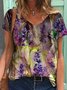 Cuello Pico Estampado Floral Manga Corta Casual Camisa
