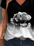 Camiseta Cuello Pico Floral Estampado Casual