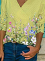 Camiseta Manga Larga Cuello Pico Estampado Floral