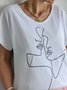 Cuello Pico Abstracto Estampado Manga Corta Casual Camiseta