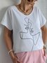 Cuello Pico Abstracto Estampado Manga Corta Casual Camiseta