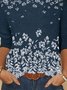 Floral Algodón Mezclado Recto Manga Larga Camiseta