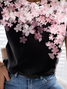 Escote Redondo Floral Algodón Mezclas Manga Corta Camiseta
