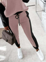 Casual Bloque de color Manga Larga Top & Cordón Ajustable Pantalones Traje