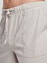 Pantalones Cortos Casuales de Color Puro con Cordón Ajustable de Lino
