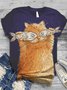 Camisetas Retro Animal Algodón Mezclado Manga Corta